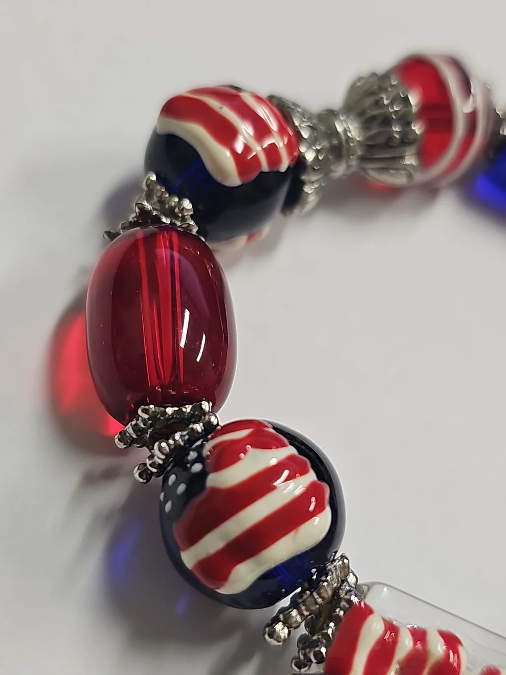 Patriotic Red, White & Blue Beaded Stretch Bracelet - Women Jewelry